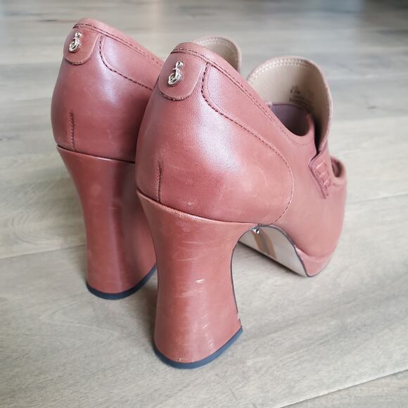 Sam Edelman Jeanette Mocha Luxury Leather size 8.5 Loafer Block Heel - Picture 3 of 8